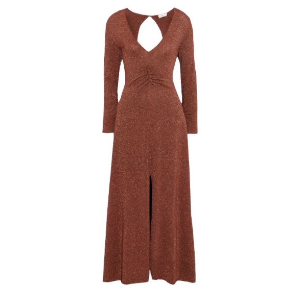 RIXO Monica Metallic Brown and Gold Dress